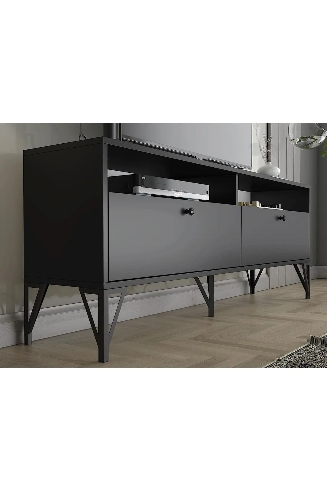 Astreo 160 Cm Metal Ayaklı Tv Ünitesi - Siyah / Siyah